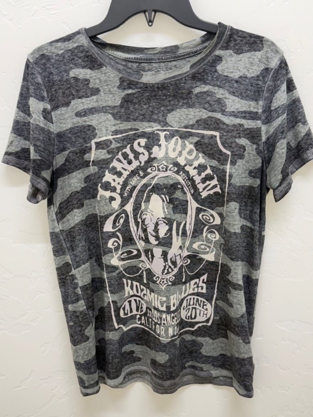 Lucky Brand Janis Joplin Kozmic Blues Camouflage Graphic Tee – Size M